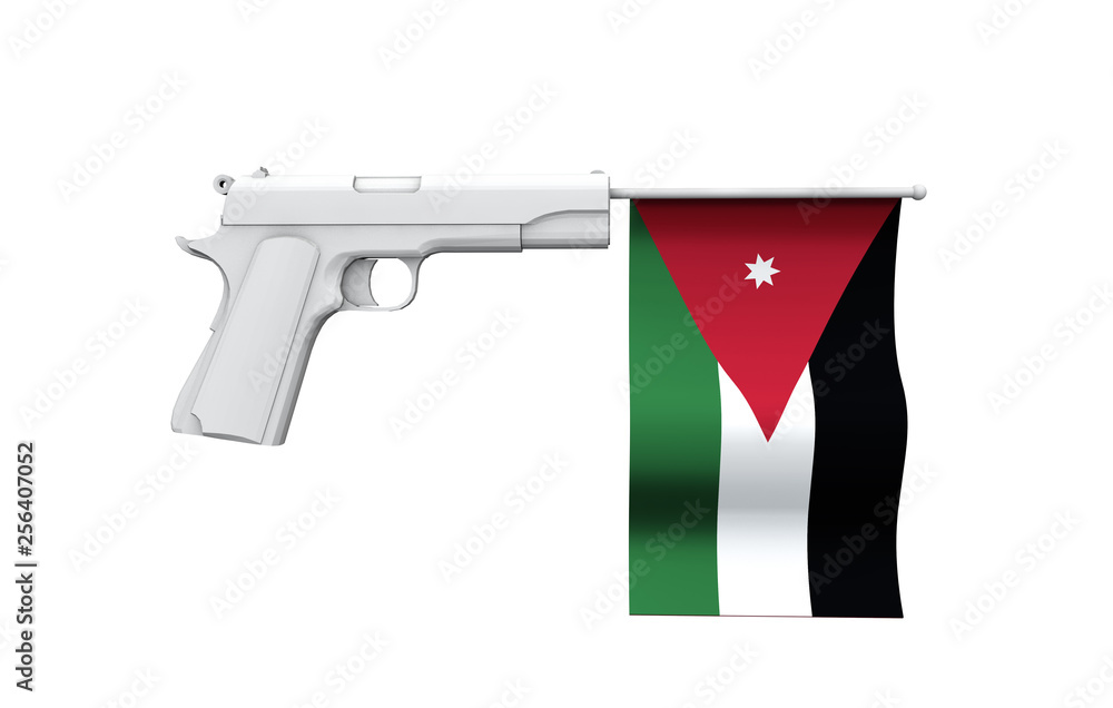 Obraz premium Jordan gun control concept. Hand gun with national flag