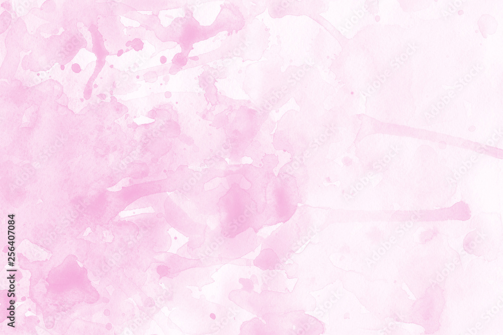 Pink spring watercolor texture with abstract washes and brush strokes on the white paper background. Chaotic abstract organic design.