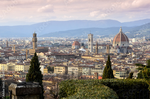 Cityscape of Florence with Cathedral of Santa Maria del Fiore as seen from San Miniato Church. Florence, Italy.