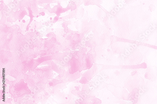 Pink spring watercolor texture with abstract washes and brush strokes on the white paper background. Chaotic abstract organic design.