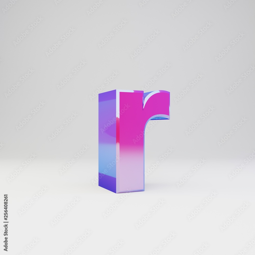 3d letter R lowercase. Rendered multicolor metal font with glossy reflections and shadow isolated on white background. 3d letter R lowercase. Rendered multicolor metal font with glossy reflections and shadow isolated on white background.