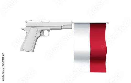 Indonesia gun control concept. Hand gun with national flag