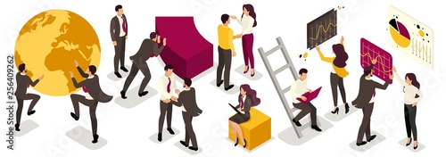 Isometric Businessmen in Costumes with Emotions