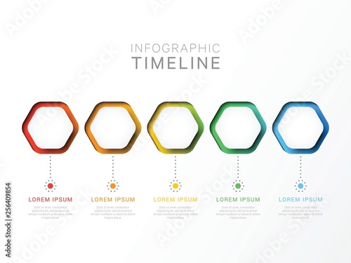 five steps 3d infographic template with hexagonal elements. business process template with options for brochure, diagram, workflow, timeline, web design