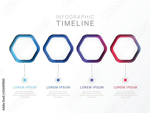 four steps 3d infographic template with hexagonal elements. business process template with options for brochure, diagram, workflow, timeline, web design