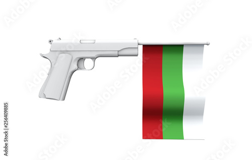 Bulgaria gun control concept. Hand gun with national flag