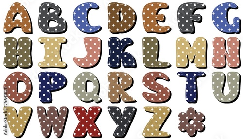 different textile scrapbook alphabet on white background	