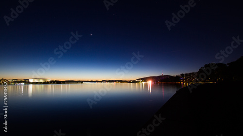 Sunset over Lake Burley Griffin, looking toward Parlament House