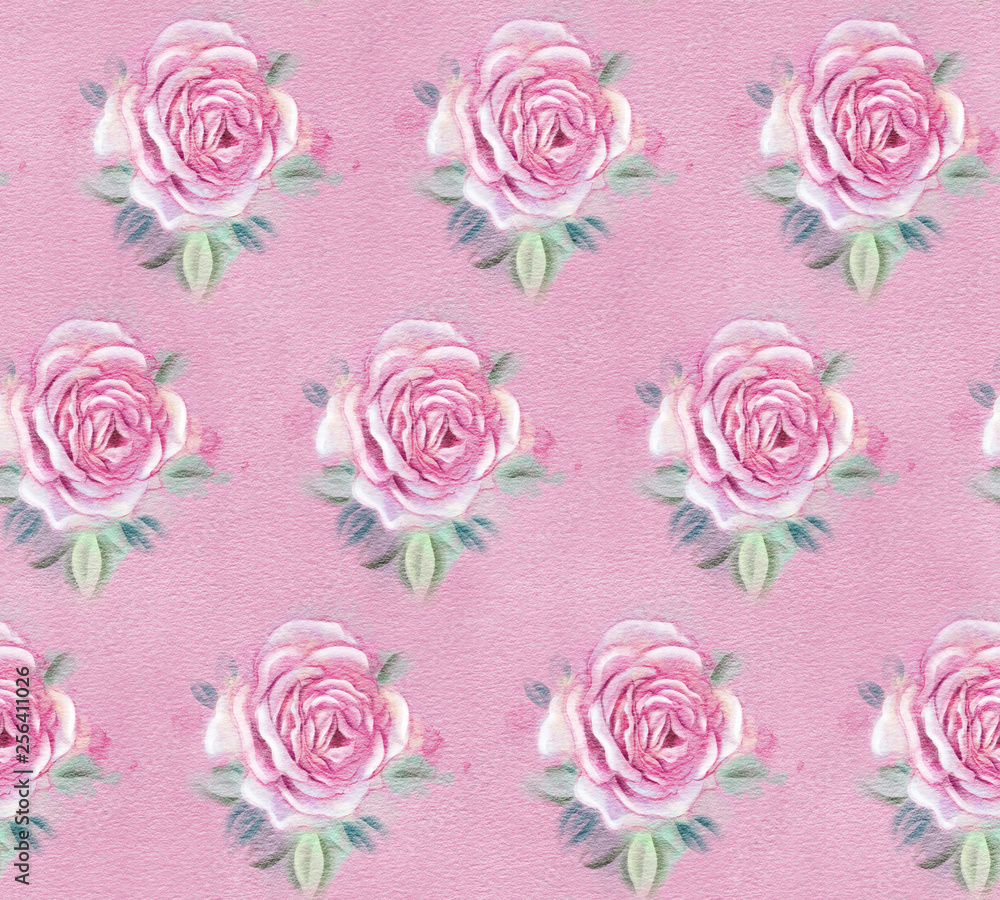 Seamless pattern with watercolor roses