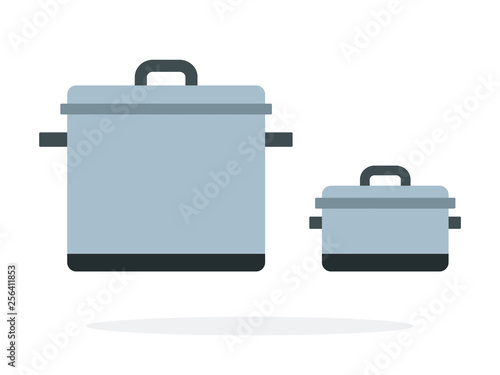 Large and small metal pots vector flat isolated