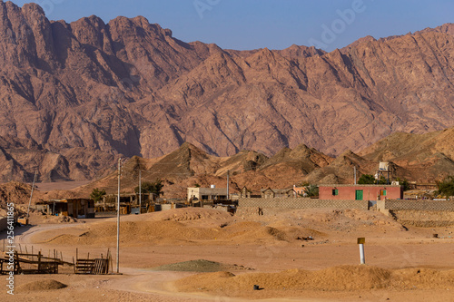 Egypt. Bedouin village. Mount Sinai  Mount Horeb  Gabal Musa  Moses Mount . Pilgrimage place and famous touristic destination.