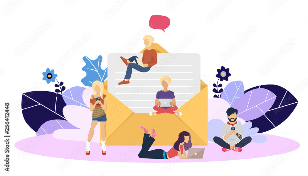 Flat design concept of regularly distributed news publication via e-mail with some topics of interest to its subscribers. Flat vector illustration. Newsletter concept Flat design concept of regularly distributed news publication via e-mail with some topics of interest to its subscribers. Flat vector illustration. Newsletter concept