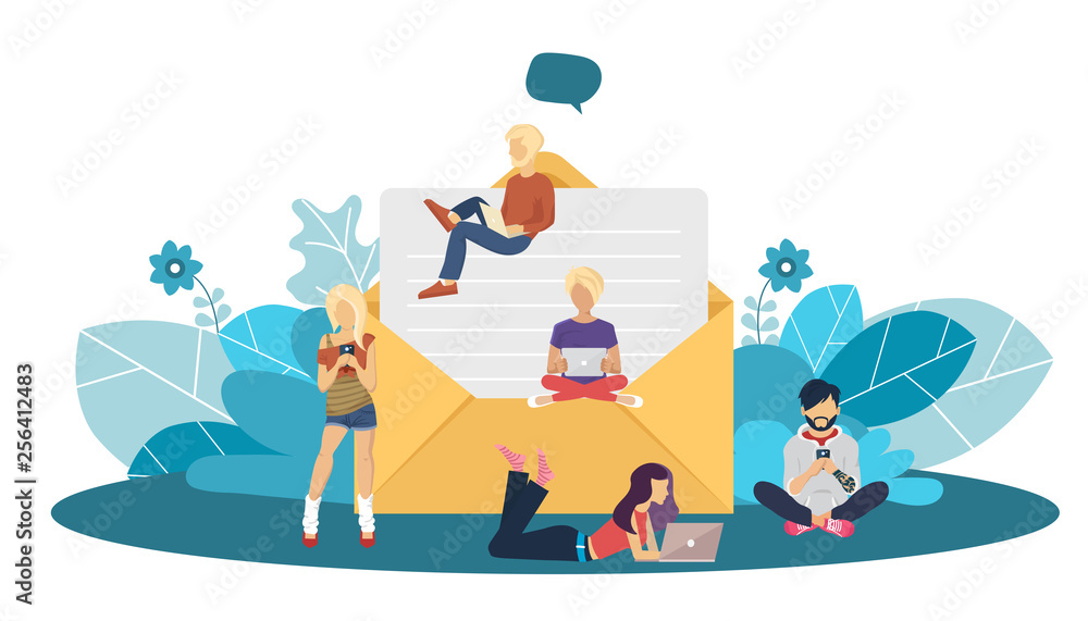 Flat design concept of regularly distributed news publication via e-mail with some topics of interest to its subscribers. Flat vector illustration. Newsletter concept Flat design concept of regularly distributed news publication via e-mail with some topics of interest to its subscribers. Flat vector illustration. Newsletter concept