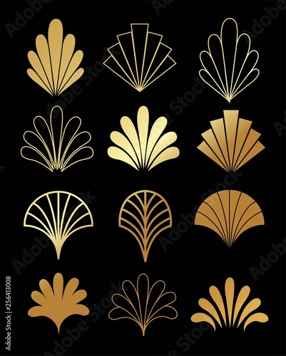 Beautiful set of Art Deco, Gatsby palmette ornates from 1920s fashion and design trends vector