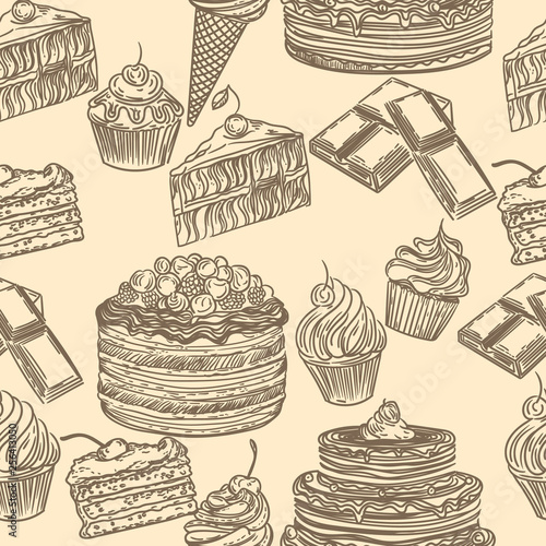 Seamless pattern with sweets.