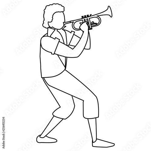 black tropical musician playing trumpet character