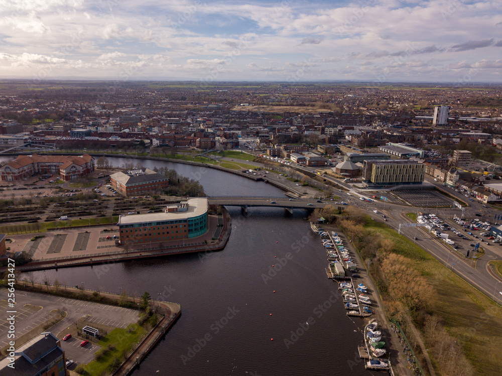 photo of the river Tees and the sky line showing Stockton on tees and thornaby
