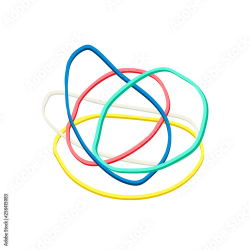 colorful rubber bands on white background photo