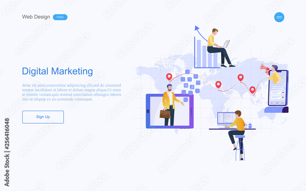 Modern flat design concept of digital marketing for banner and website.landing page template. content strategy and management. Vector illustration.