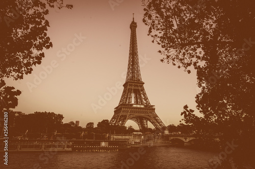 View on the Siene river and the Eiffel tower in Paris, France photo