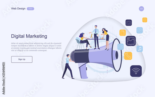 Modern flat design concept of marketing for banner and website templates Strategy and content management, analysis including marketing promotion, vector illustration. 