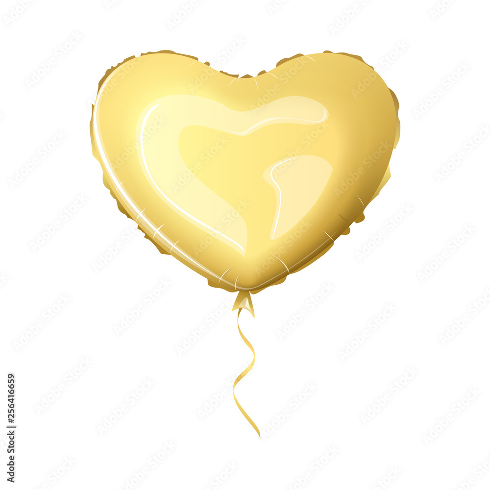 Naklejka Balon foliowy realistyczny złoty kolor. Metaliczny balon w kształcie serca. Ilustracji wektorowych.