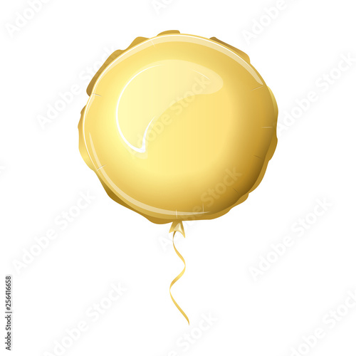 Realist foil balloon gold color. Metallic air balloon in the form of a circle. Vector illustration.