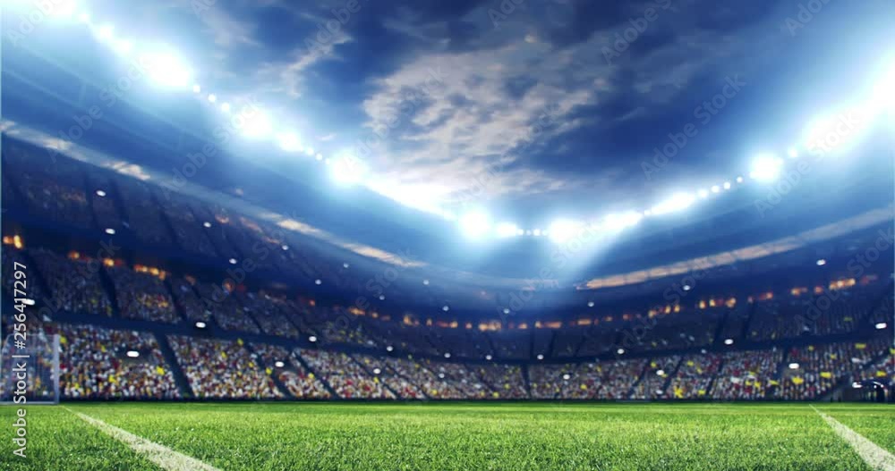 4k resolution footage of a dramatic soccer stadium. The stadium was ...