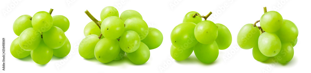 Small bunches of fresh green grapes isolated on white background Small bunches of fresh green grapes isolated on white background