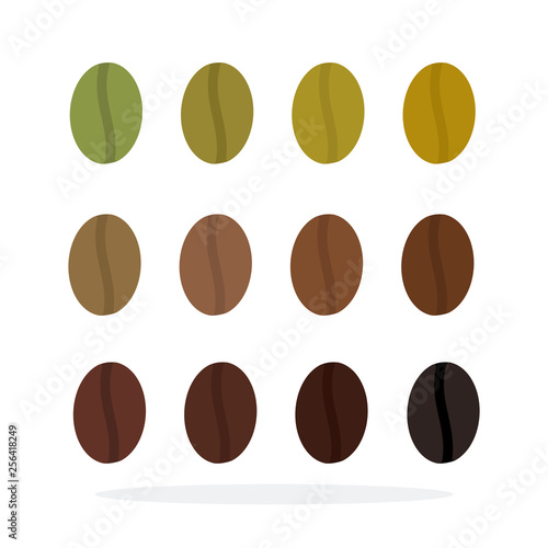 Coffee beans of different colors vector flat isolated