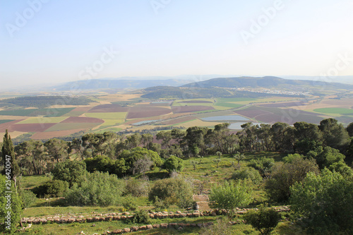 Mount Tabor in the Lower Galilee region of Northern Israel, Jezreel Valley, Afula, Tiberias, Israel. The Church of the Transfiguration and the Franciscan Monastery, nature, details and surroundings
