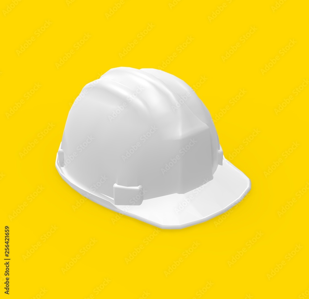 Fototapeta premium White Helmet on Yellow Background, 3D Rendering