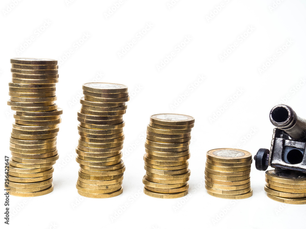 cash coins and military gun - cannon cash coins and military gun - cannon