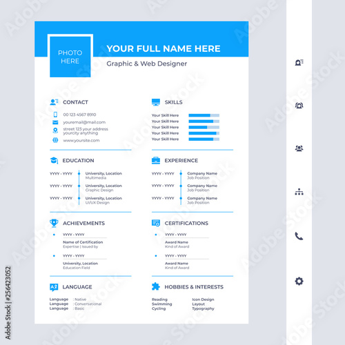 cv / resume design template with glyph icons included
