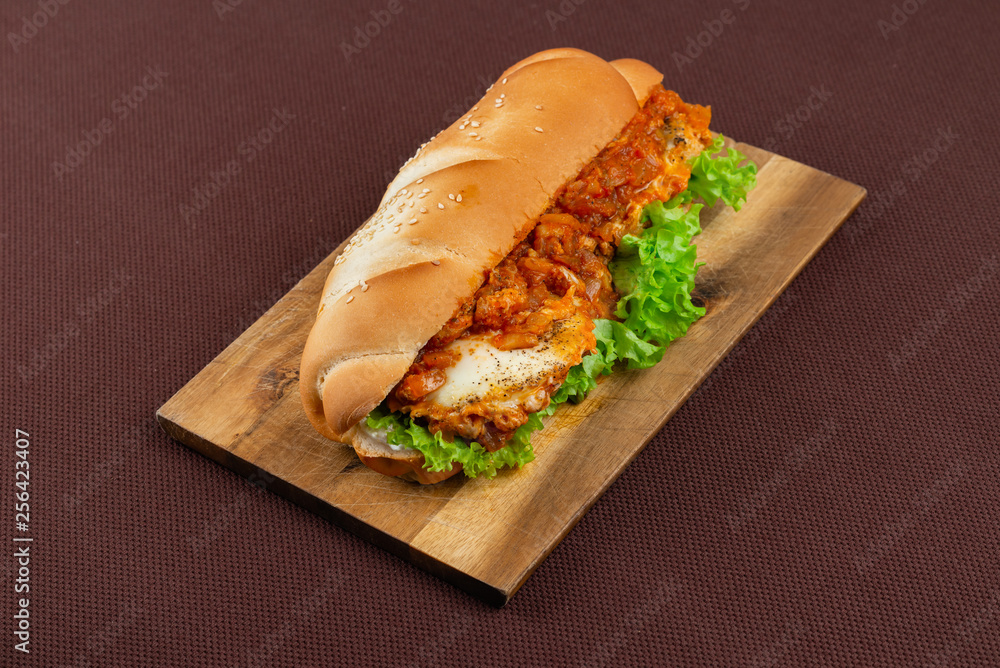 sandwich on wooden board sandwich on wooden board