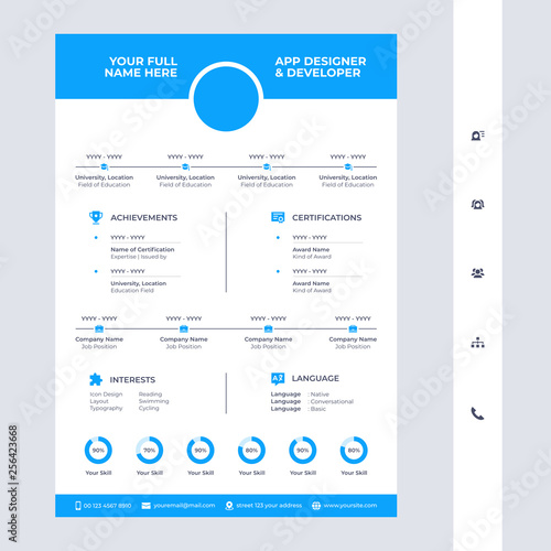 cv / resume design template with glyph icons included