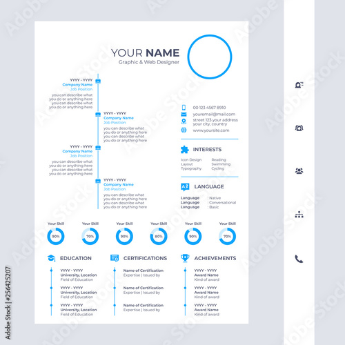 cv / resume design template with glyph icons included