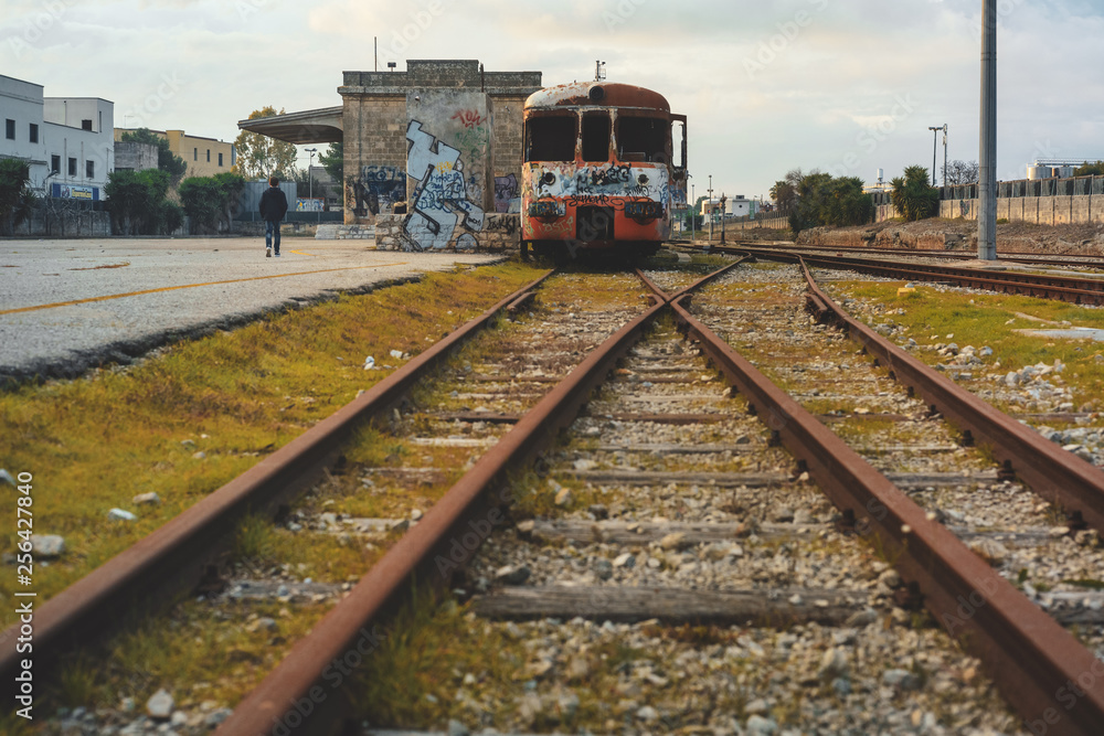 Fototapeta premium MANDURIA-ITALY/DECEMBER 2017: Abandoned train