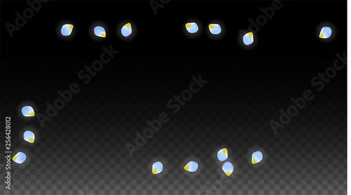 Vector Realistic Blue Petals Falling on Transparent Background.  Spring Romantic Flowers Illustration. Flying Petals. Sakura Spa Design. Blossom Confetti.