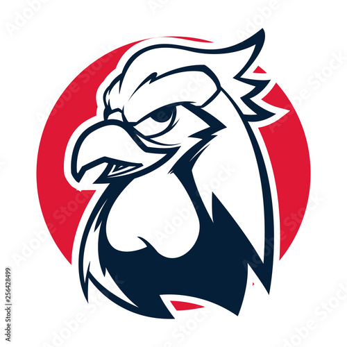 rooster head black and white mascot logo vector illustration