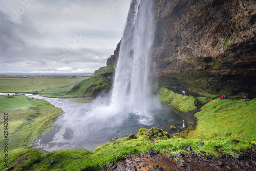 Famous natural landmark Seljalandsfoss waterfall in Iceland