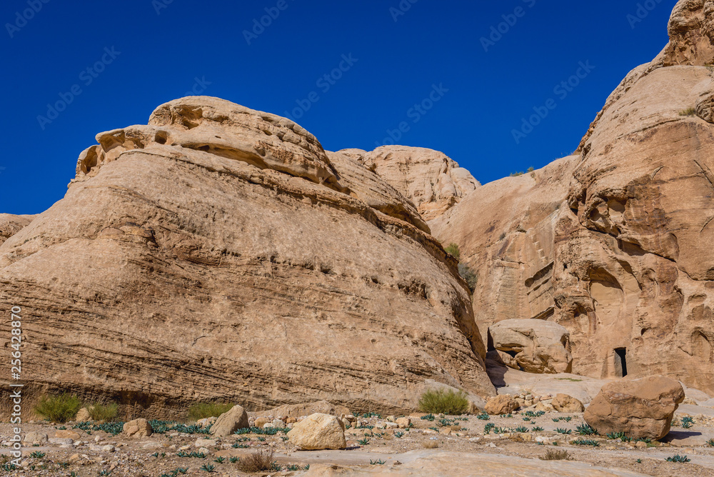 Rocks between Visitors Centre and Petra ancient town in Jordan Rocks between Visitors Centre and Petra ancient town in Jordan