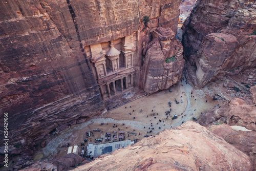 View on Al Khazneh - commonly called The Treasury, one of the most famous buildings in Petra ancient rock city in Jordan