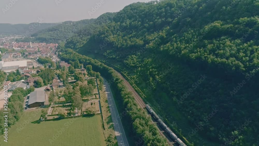 Germany - Drone flight over railway near Geislingen an der Steige Germany - Drone flight over railway near Geislingen an der Steige