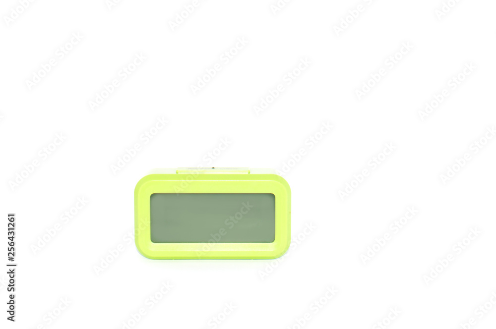 Light green electronic clock on a white background. Time symbol Light green electronic clock on a white background. Time symbol