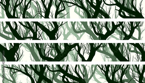 Horizontal banners of trees with branches of deadwood forest.