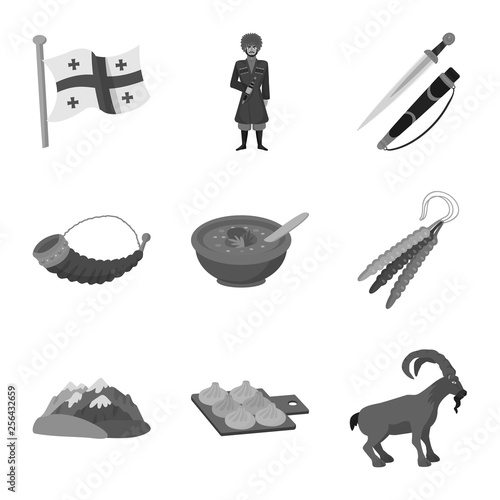 Vector illustration of attributes and tourism sign. Set of attributes and national stock vector illustration.