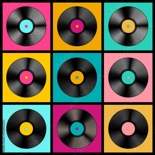 Retro Music Background with Vinyl Records - Vector Lp Discs