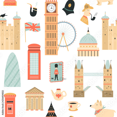 Seamless pattern with London ladmarks