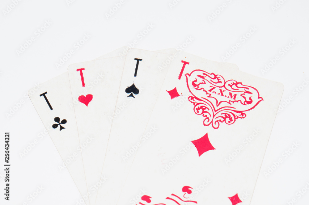 Obraz premium Playing cards on white background, copy space for text.